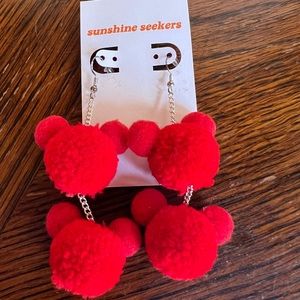 Mickey Mouse pom pom dangle earrings